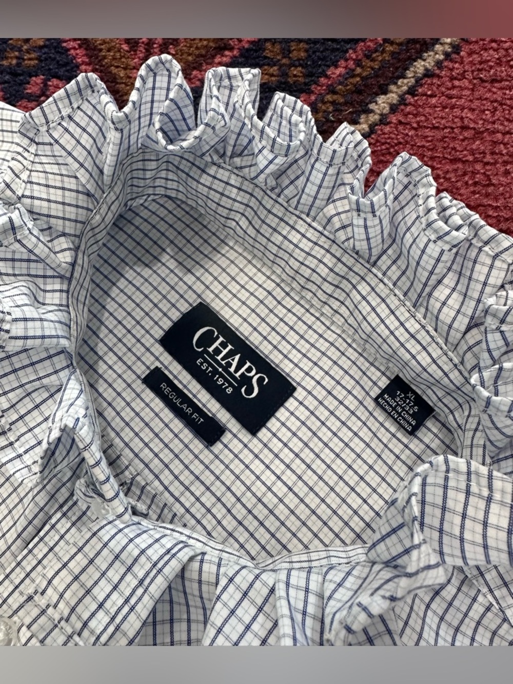 Reworked CHAPS Button Down Ruffle Collar Scandinavian Ribbon Top | OOAK | XL - Picture 10 of 10